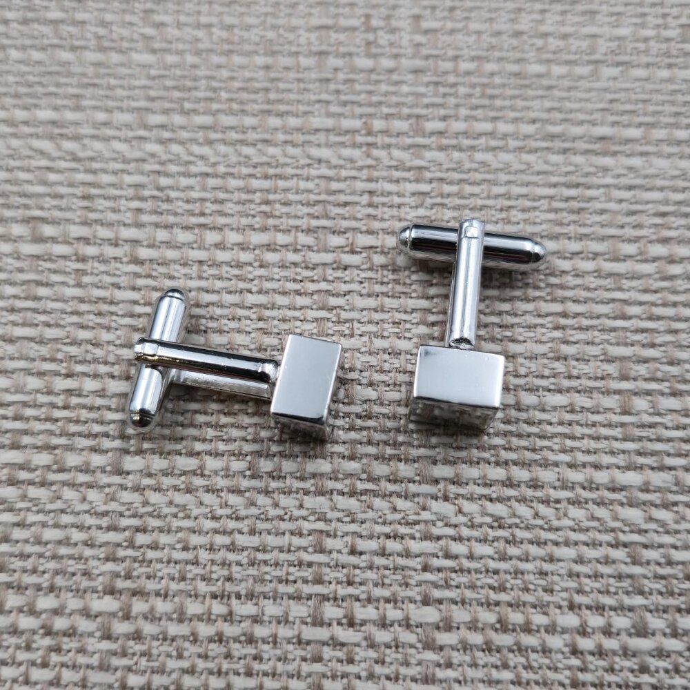 Silver Plated Bright Solid Square Men's Cuff Link… - image 3